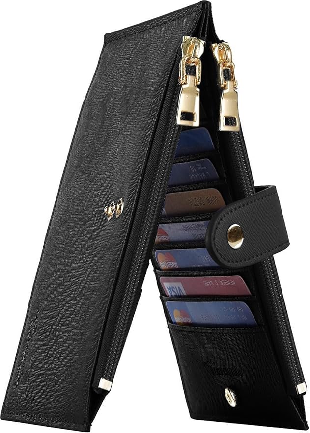Travelambo RFID Wallet Women Large Size Bifold Multi Card Wallet Case with Zipper Pocke
