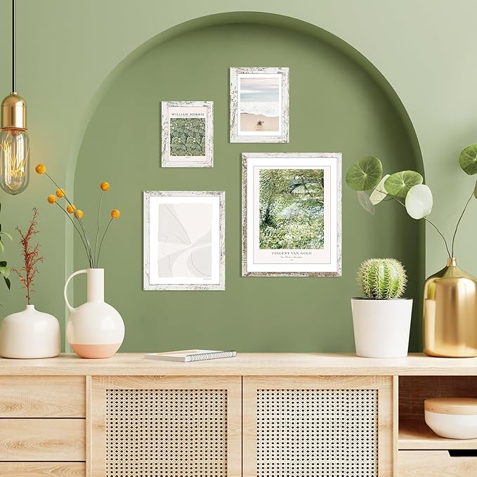 TWING 8x10 Rustic Picture Frames Set of 6 Distressed White Composite Wood Farmhouse Photo Collage Frame For Wall Decor Gallery Wall Frame Set Mounting or Table display, Ideal Valentine Gifts for