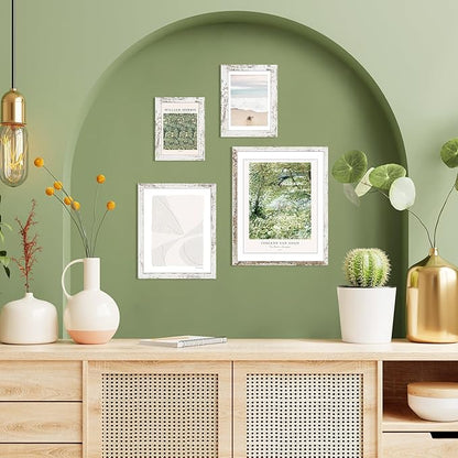 TWING 8x10 Rustic Picture Frames Set of 6 Distressed White Composite Wood Farmhouse Photo Collage Frame For Wall Decor Gallery Wall Frame Set Mounting or Table display, Ideal Valentine Gifts for