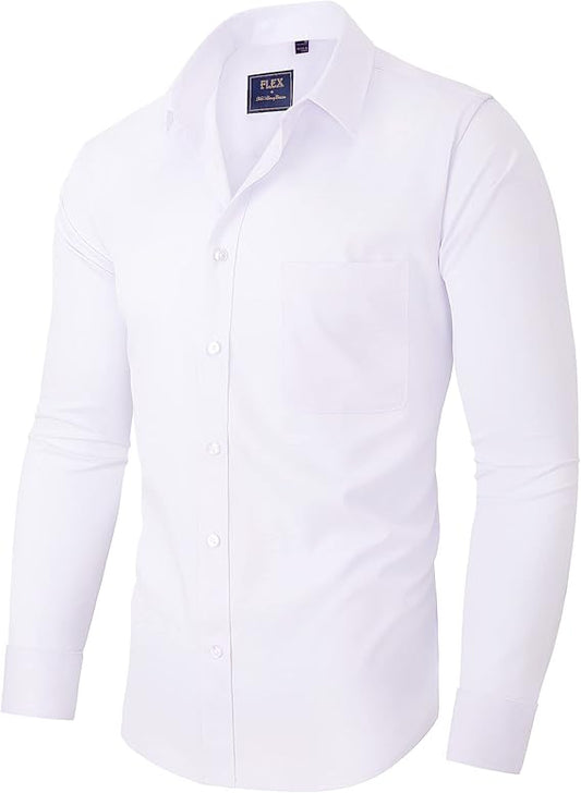 Alimens & Gentle Men's Dress Shirts Long Sleeve Wrinkle-Free Stretch Shirts Solid Formal Button Down Shirt with Pocket