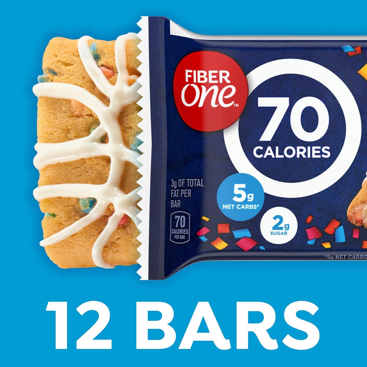70 Calorie Soft-Baked Bars, Birthday Cake, Snack Bars, 12 Ct