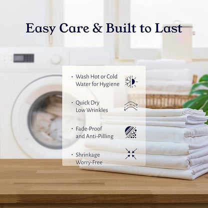 California Design Den Natural 100% Cotton Sheets Queen Size Bed Set - Soft 400 Thread Count Sateen, Queen Sheets, Deep Pockets with All Around Elastic for a Snug Fit, Cool & Durable Bedding - White