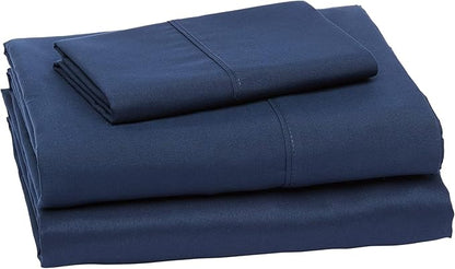 Amazon Basics Lightweight Super Soft Easy Care Wrinkle Free Microfiber 3 Piece Bed Sheet Set with 14-Inch Deep Pockets, Twin, Navy Blue, Solid, Kids, Men & Women Bedding