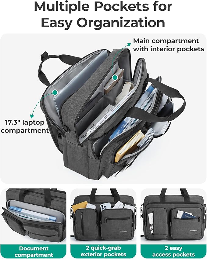 BAGSMART 3 In 1 Laptop Bag for Men, Computer Briefcase 17.3 Inch Laptop Water-Repellent Shoulder Bag, Computer Bag Business Travel Office, Black
