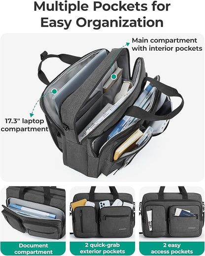 BAGSMART 3 In 1 Laptop Bag for Men, Computer Briefcase 17.3 Inch Laptop Water-Repellent Shoulder Bag, Computer Bag Business Travel Office, Black