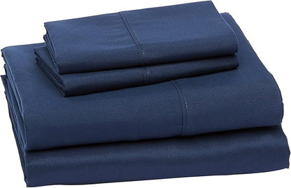Amazon Basics Lightweight Super Soft Easy Care Microfiber 4 Piece Bed Sheet Set with 14-Inch Deep Pockets, Full, Navy Blue, Solid
