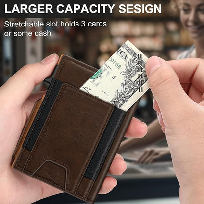 Wallet for Men Wallet with Slim Pop Up Card Holder 9-13 Cards, Bifold Minimalist Smart Wallet RFID Blocking Credit Card Holder with ID Window & Stretchable Cash Slot Compact Metal Aluminum Card Case