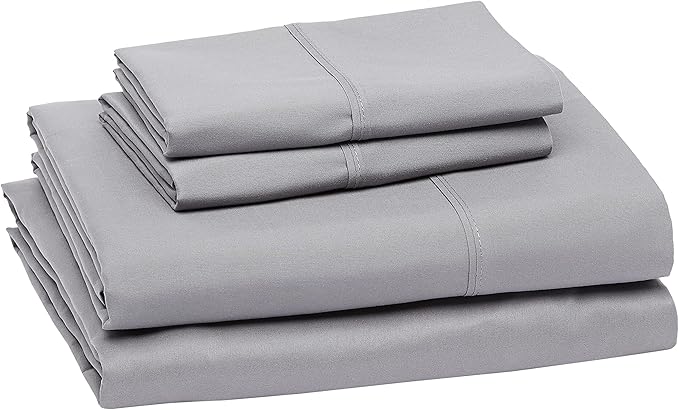 Amazon Basics Lightweight Super Soft, Wrinkle-Free Luxury Microfiber 4 Piece Bed Sheet Set with 14-Inch Deep Pockets, Full, Dark Gray, Solid