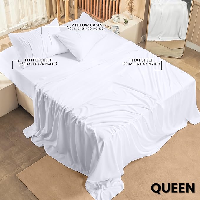 Utopia Bedding Queen Sheet Set 4 Piece Bed Sheets for Queen Size Bed, Hotel Luxury, Extra Soft, Cooling Bed Sheets - Wrinkle, and Fade Resistant (White)
