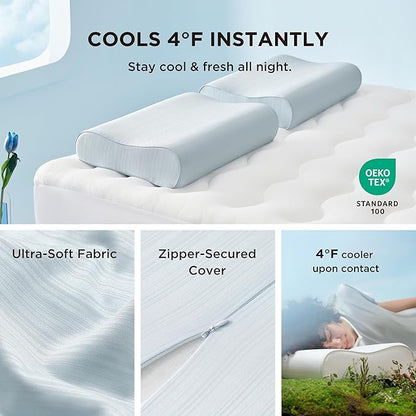 Bedsure Cervical Neck Pillow for Sleeping, Memory Foam with Cool-Touch Ice Pillowcases, Ergonomic Contour Pain Relief, Orthopedic Pillow for Neck Support for Side, Back, Stomach Sleepers ﻿