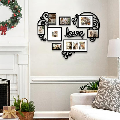 Jerry & Maggie - Photo Frame | Plaque College Frame - Valentine Wall Decoration Combination - Brown PVC Picture Frame Selfie Gallery Collage W Wall Hanging Mounting Design | Love Heart Shape