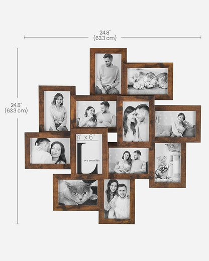 SONGMICS 4x6 Collage Picture Frames, 12-Pack Photo Collage Frame for Wall Decor, Glass Front, Assembly Required, Rustic Brown URPF022X01