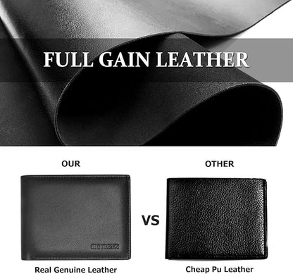 Leather Wallets for Men, Genuine Leather Mens Wallets Bifold Rfid Blocking with 2 ID Windows