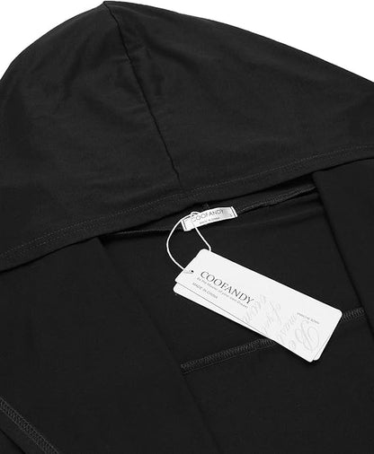 COOFANDY Long Hooded Cardigan Ruffle Shawl Collar Open Front