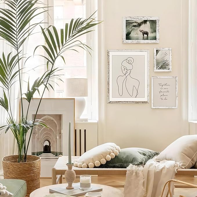 TWING 8x10 Rustic Picture Frames Set of 6 Distressed White Composite Wood Farmhouse Photo Collage Frame For Wall Decor Gallery Wall Frame Set Mounting or Table display, Ideal Valentine Gifts for