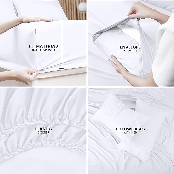 Utopia Bedding King Sheet Set – 4 Piece Bed Sheets for King Size Bed, Soft and Breathable Microfiber, Includes 1 Fitted Sheet, 1 Flat Sheet and 2 Pillowcases (White)