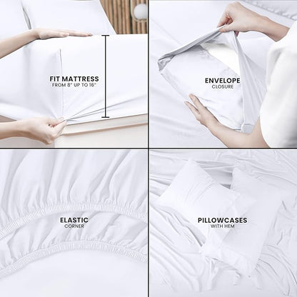 Utopia Bedding King Sheet Set – 4 Piece Bed Sheets for King Size Bed, Soft and Breathable Microfiber, Includes 1 Fitted Sheet, 1 Flat Sheet and 2 Pillowcases (White)