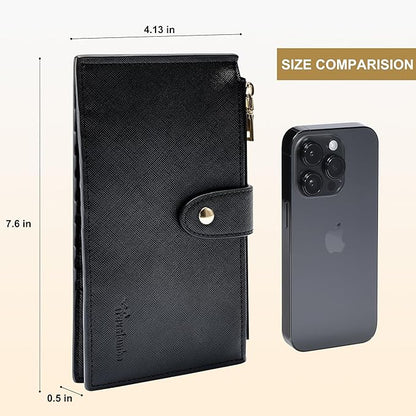 Travelambo RFID Wallet Women Large Size Bifold Multi Card Wallet Case with Zipper Pocke