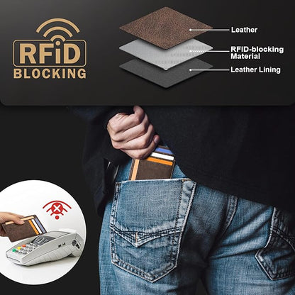 Travelambo Slim Wallet Front Pocket Minimalist Leather RFID Blocking Medium Size