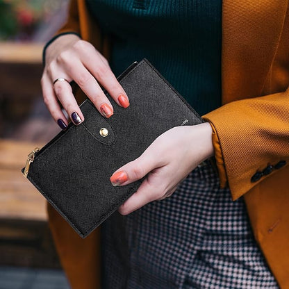 Travelambo RFID Wallet Women Large Size Bifold Multi Card Wallet Case with Zipper Pocke