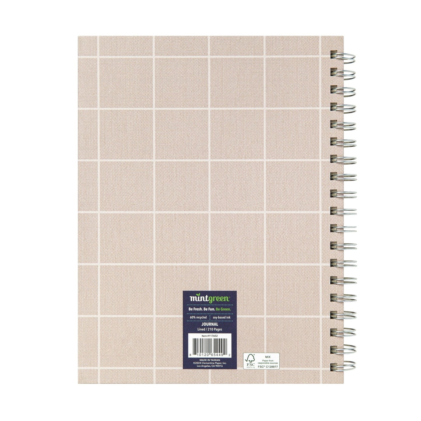 Office Mintgreen Spiral Bound Notepad, 7.4" x 9.75", Checked Tan, 105 Sheets