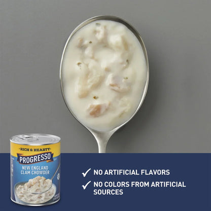 Progresso New England Clam Chowder Soup, Rich & Hearty Canned Soup, Gluten Free, 18.5 oz