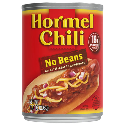 HORMEL Chili, Beef and Pork, No Beans Canned Chili, No Artificial Ingredients, Shelf-Stable, 10.5 oz Steel Can