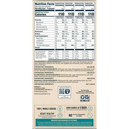 Quaker Instant Oatmeal, Fruit & Cream Variety Pack, 20 Packets