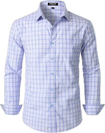 Men's Transitional Weather Slim Fit Long Sleeve Button Down Shirt Business Casual Dress Shirts with Pocket