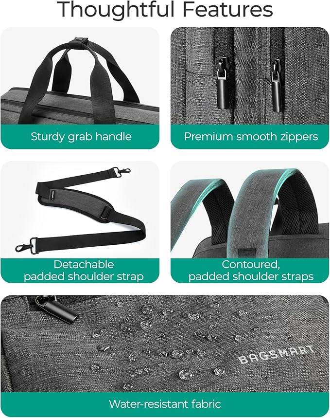 BAGSMART 3 In 1 Laptop Bag for Men, Computer Briefcase 17.3 Inch Laptop Water-Repellent Shoulder Bag, Computer Bag Business Travel Office, Black