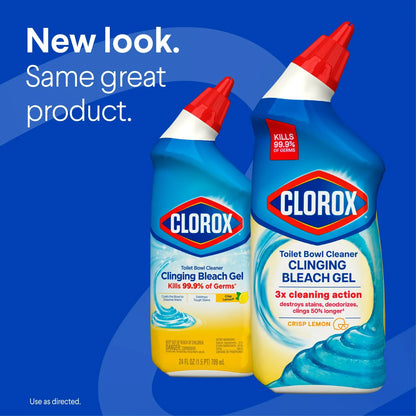 Clorox Toilet Bowl Cleaner Clinging Bleach Gel, Crisp Lemon, 24 fl oz