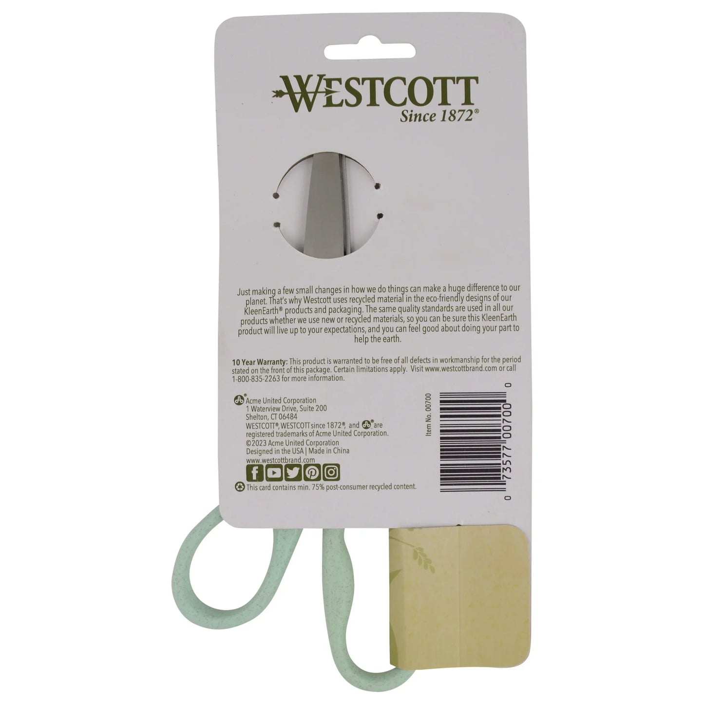 Office Westcott Crafting Scissors, KleenEarth, 8", Straight, Eco-Friendly, Rice Husks, Blue, 1-Count