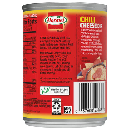 HORMEL Chili, Beef and Pork, No Beans Canned Chili, No Artificial Ingredients, Shelf-Stable, 10.5 oz Steel Can