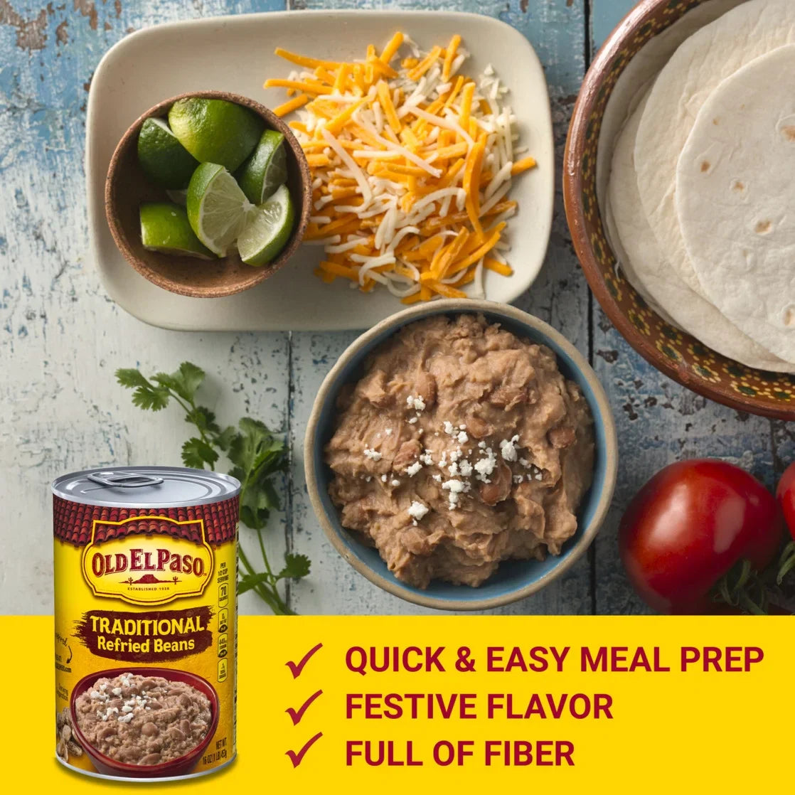 Old El Paso Traditional Canned Refried Beans, 1 Can, 16 oz