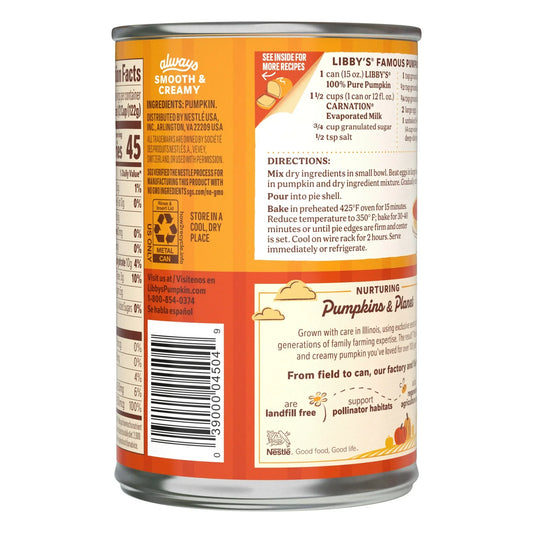 Libby's 100% Pure Pumpkin, All Natural Gluten Free Canned Pumpkin Puree Filling for Baking Pumpkin Pie Dessert, 15 oz Can