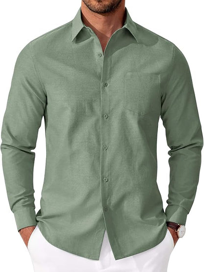 COOFANDY Mens Oxford Shirt Long Sleeve Casual Button Down Shirts Soild Dress Shirts with Pocket