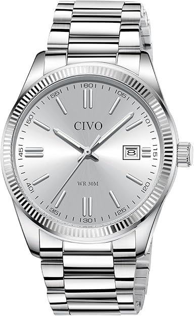 CIVO Analog Mens Watches Silver: Wrist Watches with Date Easy to Read