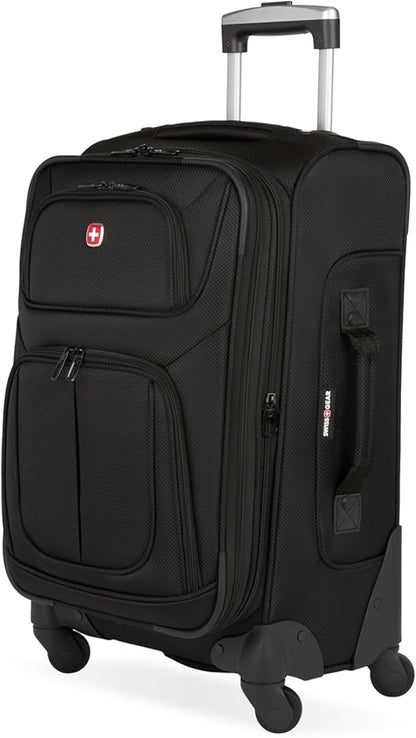 SwissGear Sion Softside Expandable Luggage – Carry-On Suitcase with 360 Degree Wheels & Retractable Handle – 21 Inch, Perfect for 1-3 Night Trips – Black