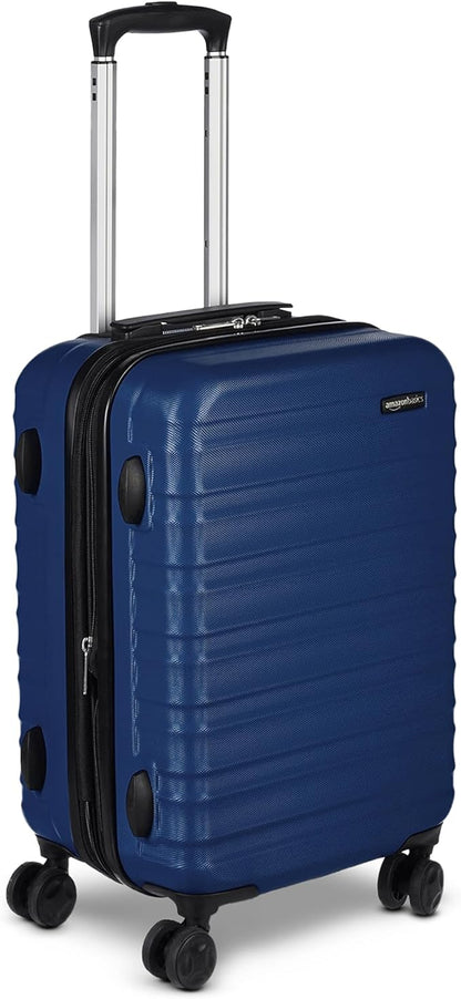 Basics 21" Hardside Carry-On Luggage, Hardshell Suitcase With Wheels, Expandable For Up to 25% More Space, With Scratch-Resistant Surface, Four Multi-directional Wheels, Navy Blue