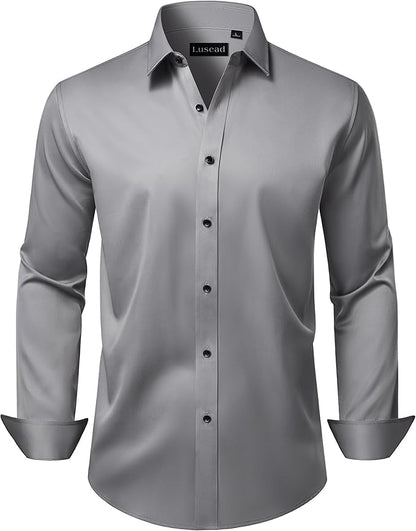 Men's Dress Shirts Long Sleeve Stretch Wrinkle Free Wedding Formal