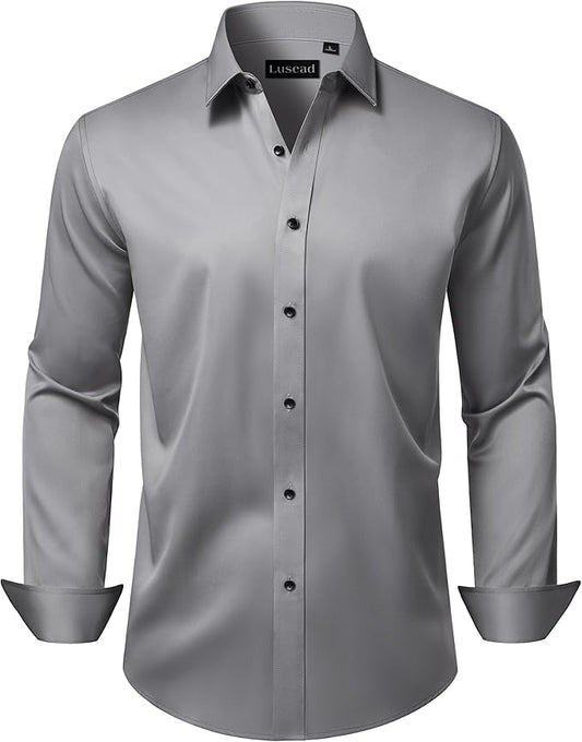 Men's Dress Shirts Long Sleeve Stretch Wrinkle Free Wedding Formal