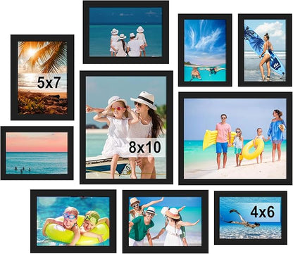 BESCRCL 10 Pack Picture Frames Collage Wall Decor, Gallery Wall Frame Set for Tabletop or Wall Mounting Display, Multi Size with Two 8x10, Four 5x7, and Four 4x6 Photo Frames, Black