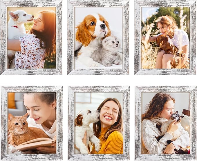 TWING 8x10 Rustic Picture Frames Set of 6 Distressed White Composite Wood Farmhouse Photo Collage Frame For Wall Decor Gallery Wall Frame Set Mounting or Table display, Ideal Valentine Gifts for