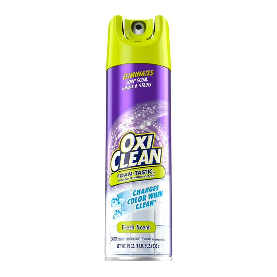 OxiClean Foam-Tastic Foaming Bathroom Cleaner, Removes Soap Scum, Grime & Stains, Fresh Scent, 19 oz