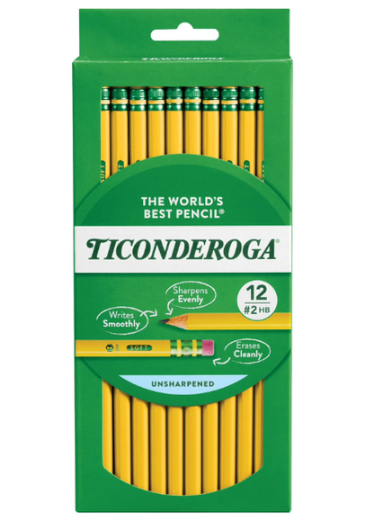 Ticonderoga Premium Wood Pencils, Unsharpened #2 Lead, Yellow, 12 Count