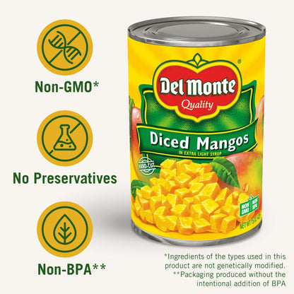 Del Monte Diced Mango in Extra Light Syrup, Canned Fruit, 15 oz Can