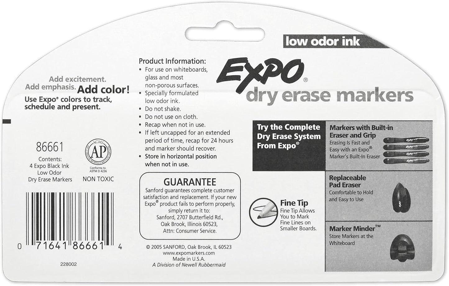 Low Odor Dry Erase Markers Fine Tip Black 4 Count