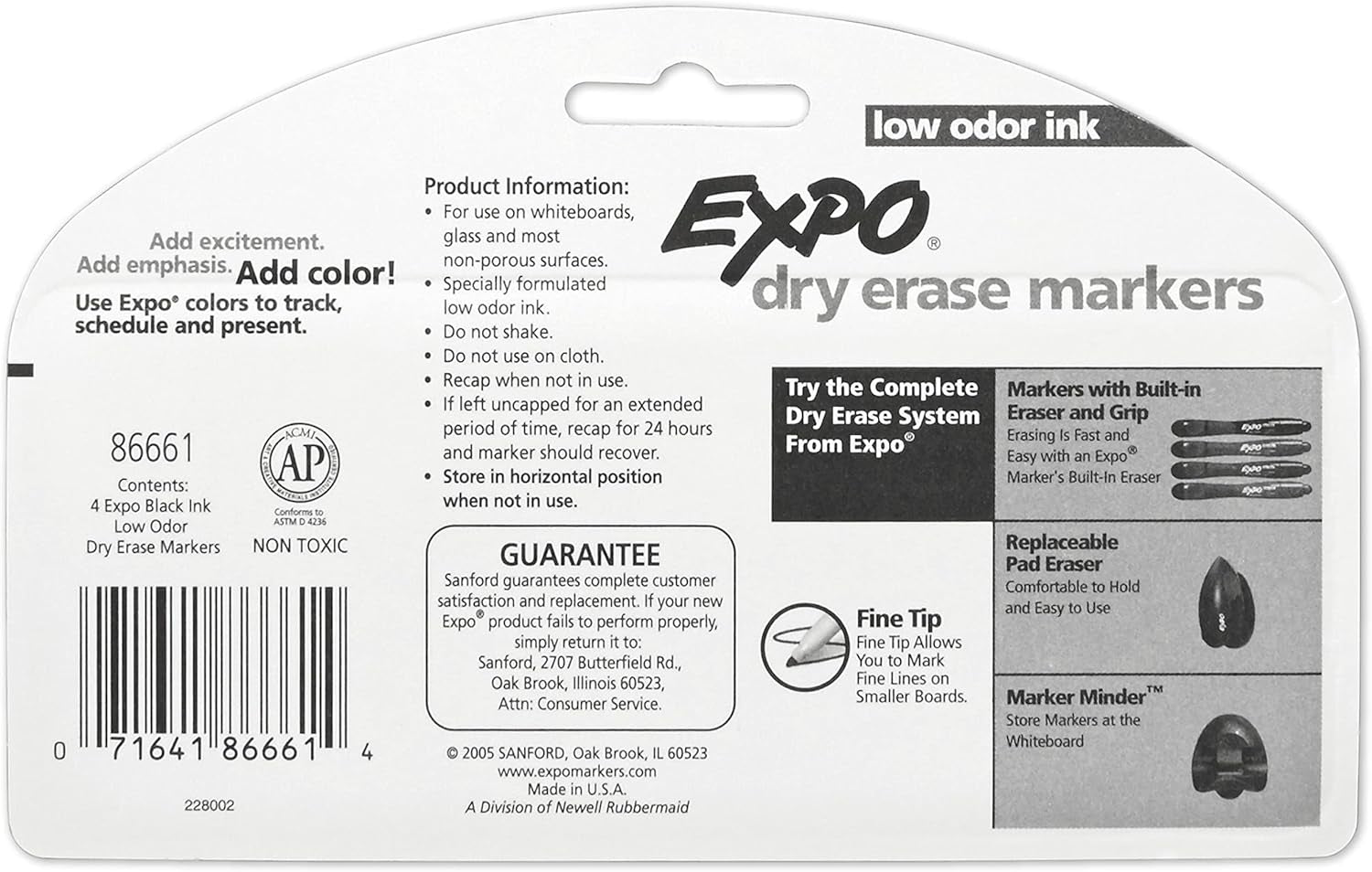 Low Odor Dry Erase Markers Fine Tip Black 4 Count