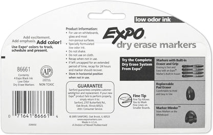 Low Odor Dry Erase Markers Fine Tip Black 4 Count
