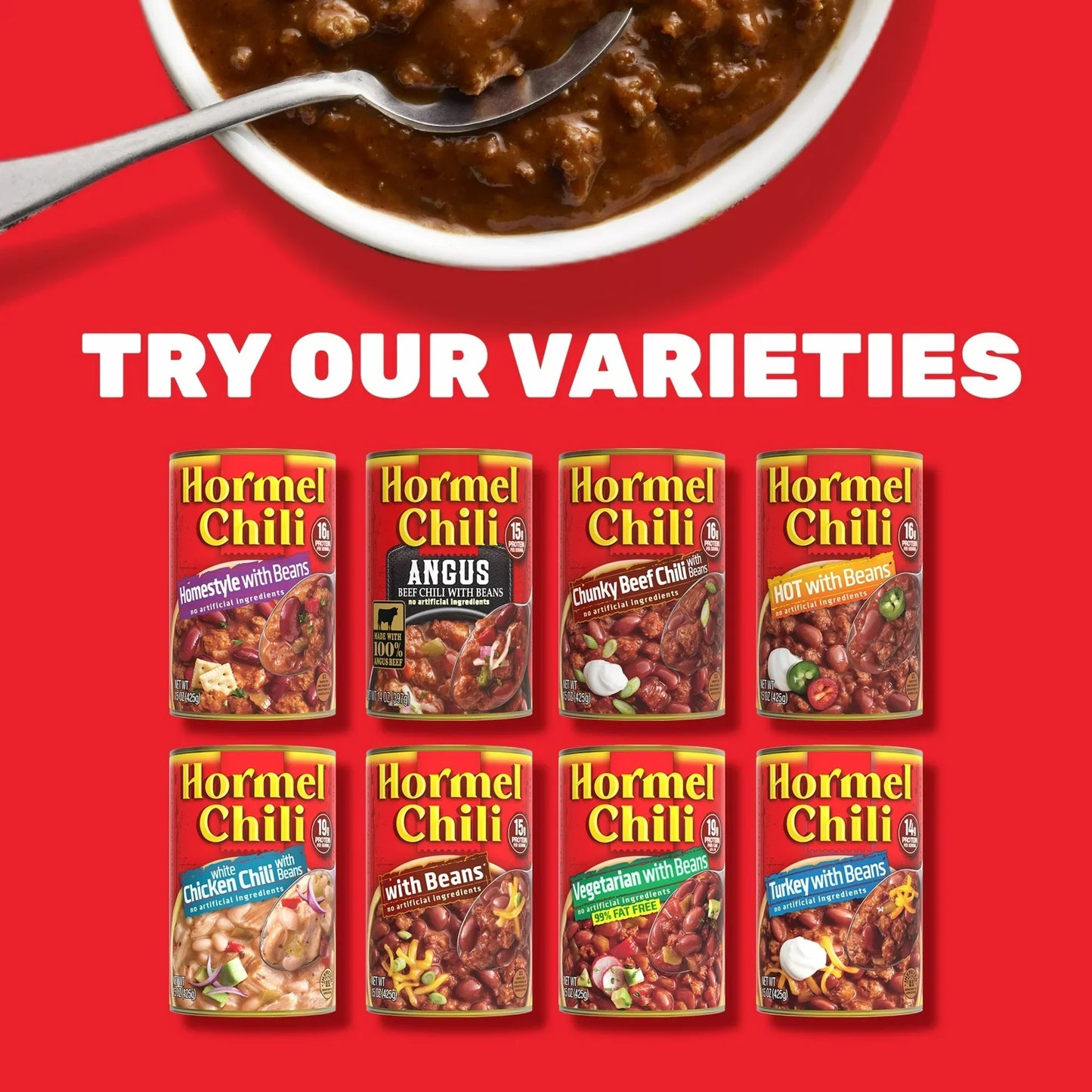 HORMEL Chili, Beef and Pork, No Beans Canned Chili, No Artificial Ingredients, Shelf-Stable, 10.5 oz Steel Can
